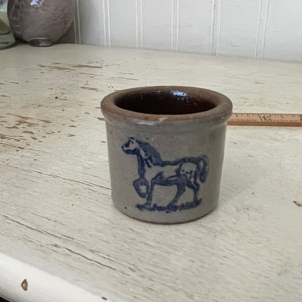 1990 Miniature Salt Glazed Stoneware Dollhouse horse equine  Crock 2"
